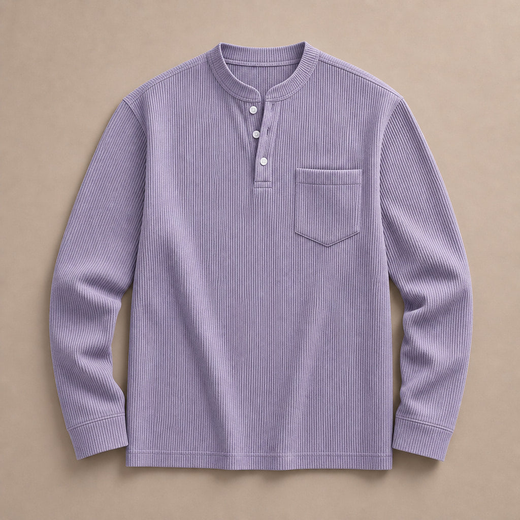 Long Sleeve Henley Waffle Knit Violet – Product Photo