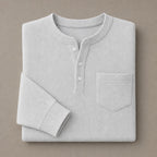 Long Sleeve Henley Waffle Knit White – Product Photo