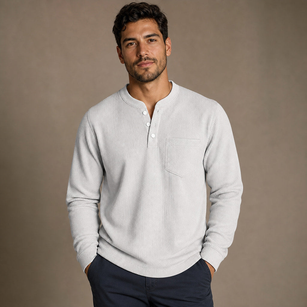 Long Sleeve Henley Waffle Knit in White – Tarlano Premium Menswear