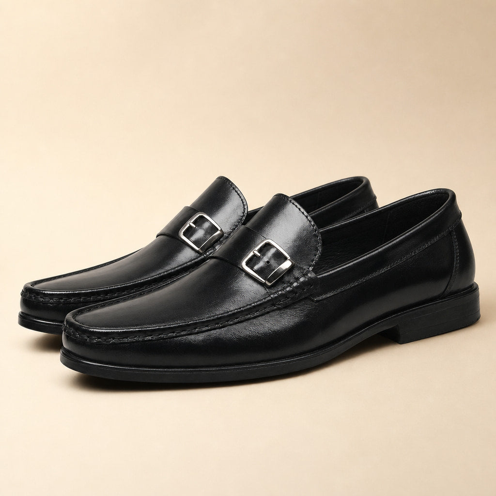 Loafer Shoes Leather Bit Buckle Detail Black – Product Photo