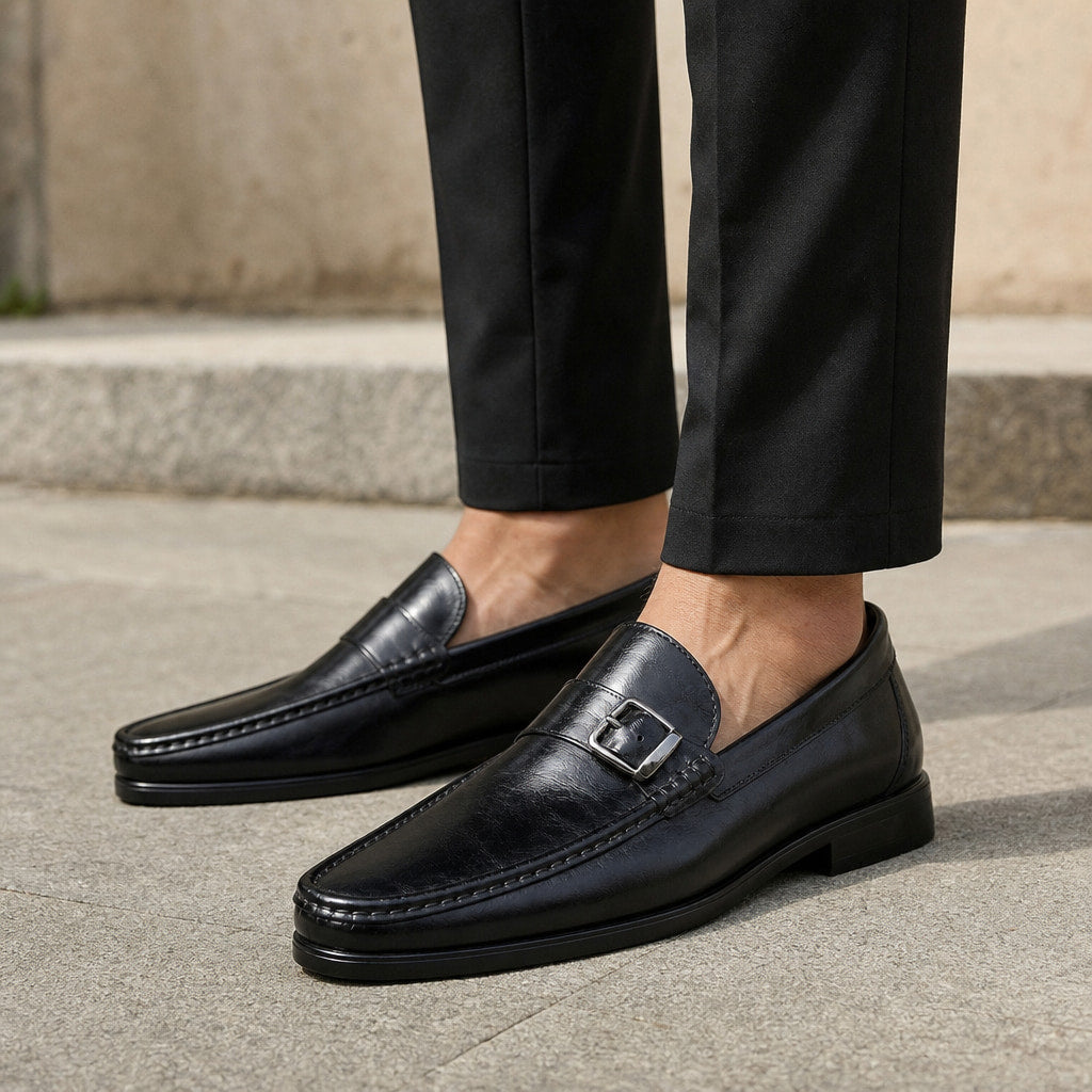 Loafer Shoes Leather Bit Buckle Detail in Black – Tarlano Premium Menswear