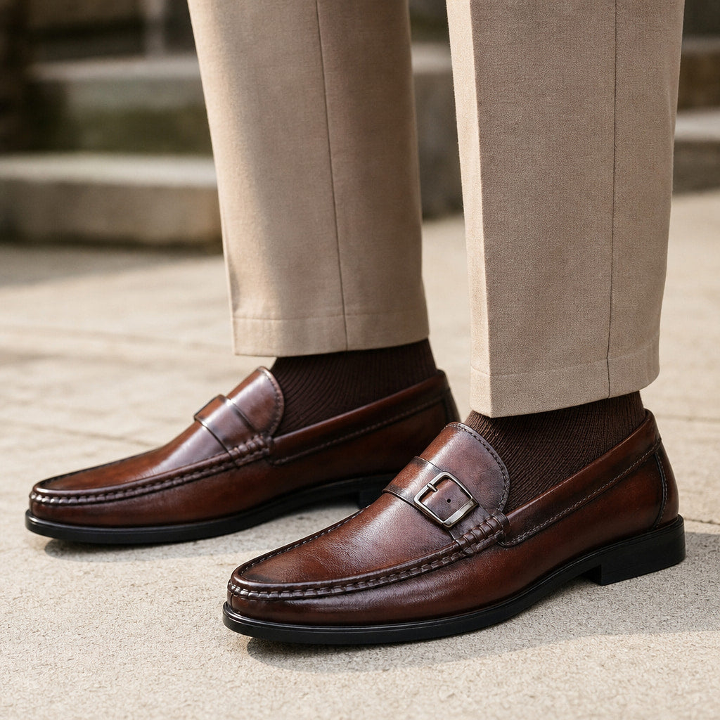Loafer Shoes Leather Bit Buckle Detail Brown – Full Look