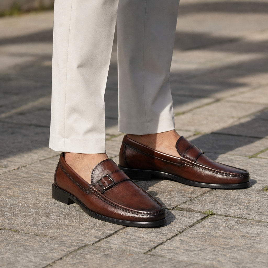 Loafer Shoes Leather Bit Buckle Detail in Brown – Tarlano Premium Menswear