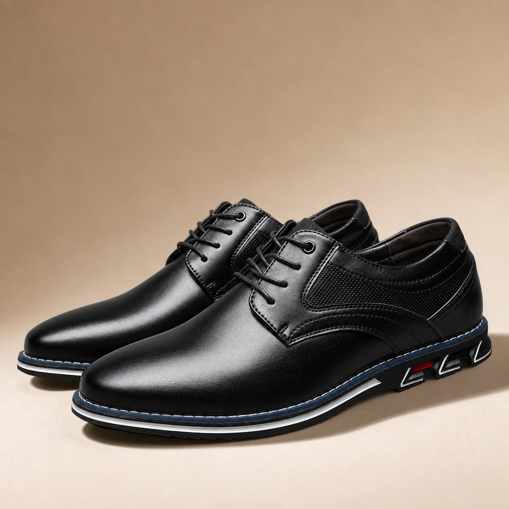 Oxford Shoes Lace-Up Leather Business Two Colors Black – Product Photo