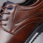 Oxford Shoes Lace-Up Leather Business Two Colors Brown – Fabric and Detail Close-Up