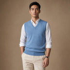 Knitted Waistcoat Cashmere V-Neck Blue – Product Photo