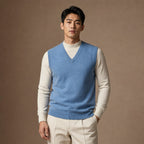 Knitted Waistcoat Cashmere V-Neck in Blue – Tarlano Premium Menswear