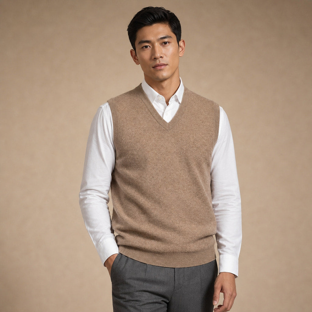 Knitted Waistcoat Cashmere V-Neck Camel – Product Photo
