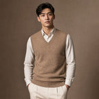 Knitted Waistcoat Cashmere V-Neck in Camel – Tarlano Premium Menswear