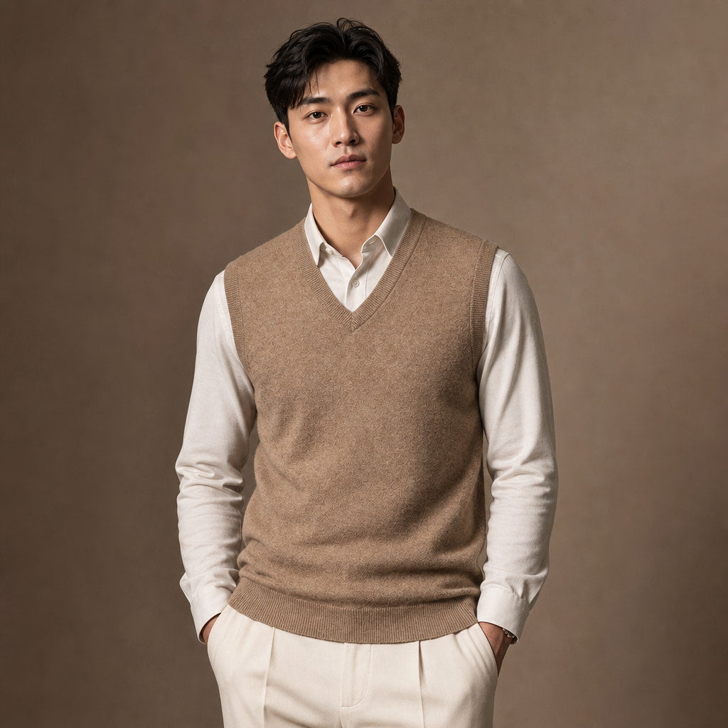 Knitted Waistcoat Cashmere V-Neck in Camel – Tarlano Premium Menswear