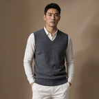 Knitted Waistcoat Cashmere V-Neck in Dark Grey – Tarlano Premium Menswear