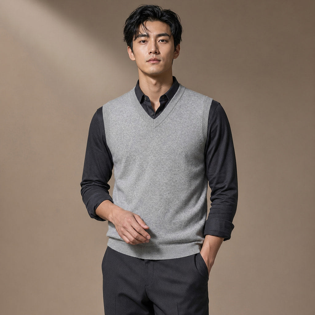 Knitted Waistcoat Cashmere V-Neck Grey – Product Photo