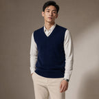 Knitted Waistcoat Cashmere V-Neck in Navy Blue – Tarlano Premium Menswear