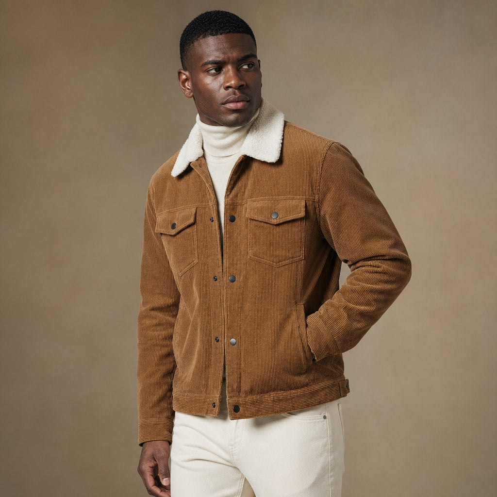 Corduroy Jacket Regular Fit Brown – Side Angle View