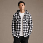 Plaid Hooded Flannel Jacket Long Sleeve Button-Down Gray – Product Photo