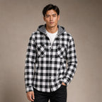 Plaid Hooded Flannel Jacket Long Sleeve Button-Down in Gray – Tarlano Premium Menswear