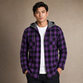 Plaid Hooded Flannel Jacket Long Sleeve Button-Down Purple – Product Photo