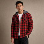 Plaid Hooded Flannel Jacket Long Sleeve Button-Down in Red – Tarlano Premium Menswear