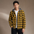 Plaid Hooded Flannel Jacket Long Sleeve Button-Down in Yellow – Tarlano Premium Menswear
