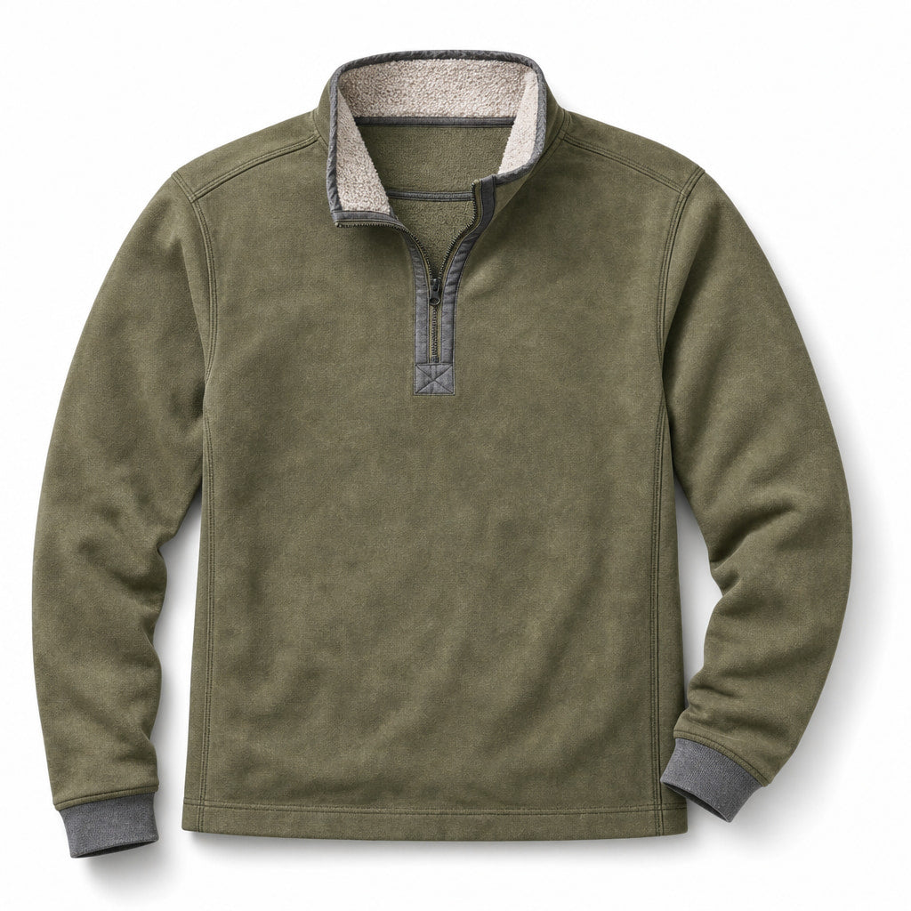 Quarter Zip Sweater Sherpa Collar Fleece Army Green – Product Photo
