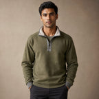 Quarter Zip Sweater Sherpa Collar Fleece in Army Green – Tarlano Premium Menswear