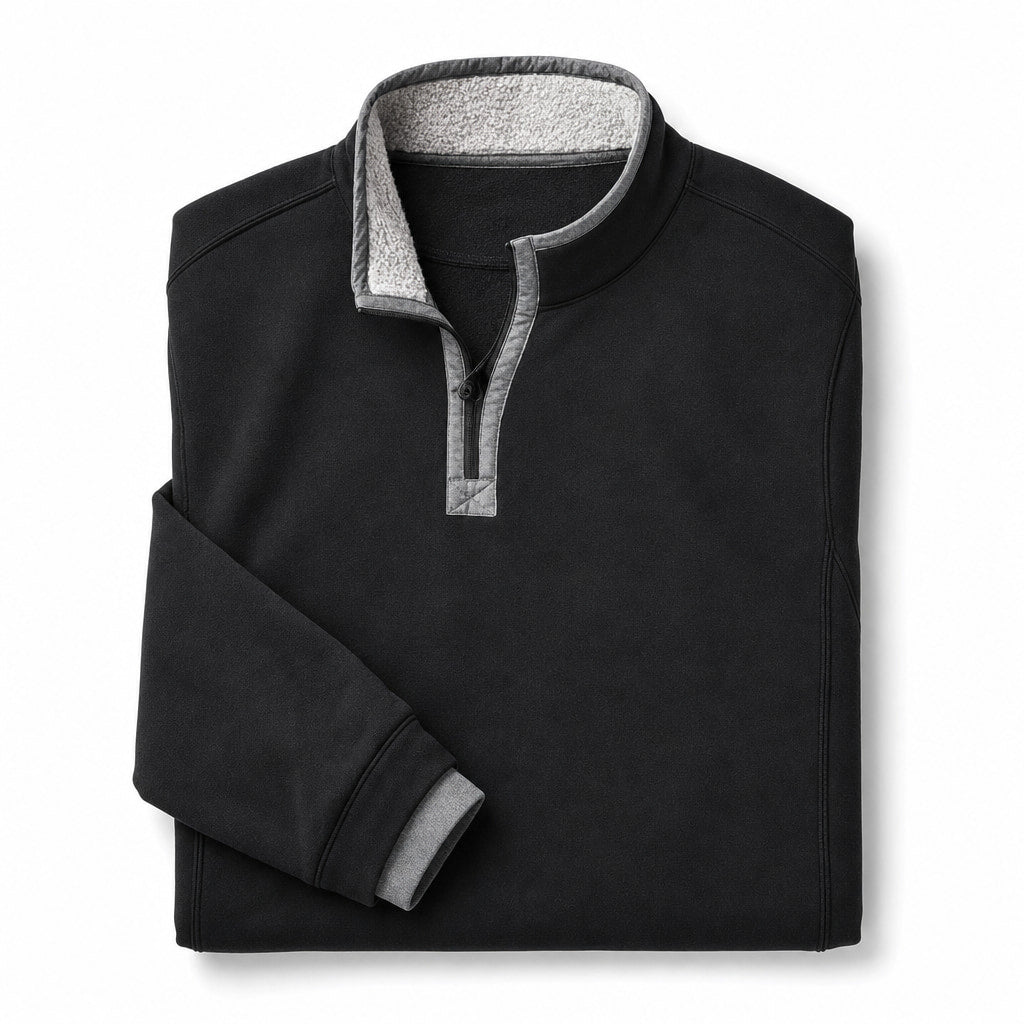 Quarter Zip Sweater Sherpa Collar Fleece Black – Product Photo