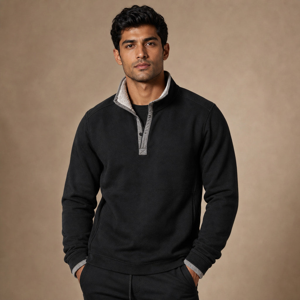 Quarter Zip Sweater Sherpa Collar Fleece in Black – Tarlano Premium Menswear