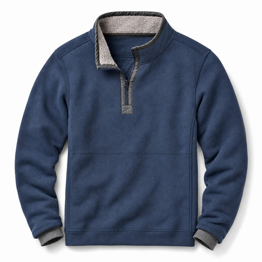 Quarter Zip Sweater Sherpa Collar Fleece Blue – Product Photo