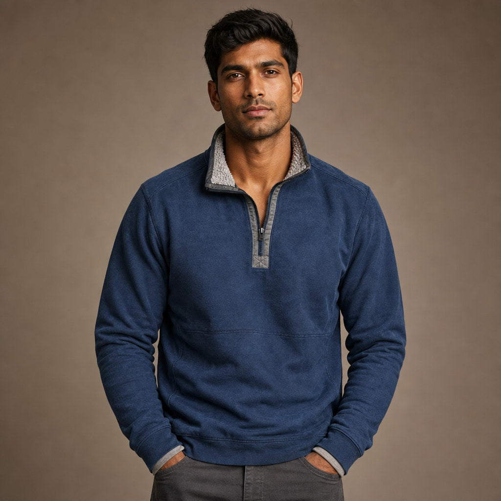 Quarter Zip Sweater Sherpa Collar Fleece in Blue – Tarlano Premium Menswear