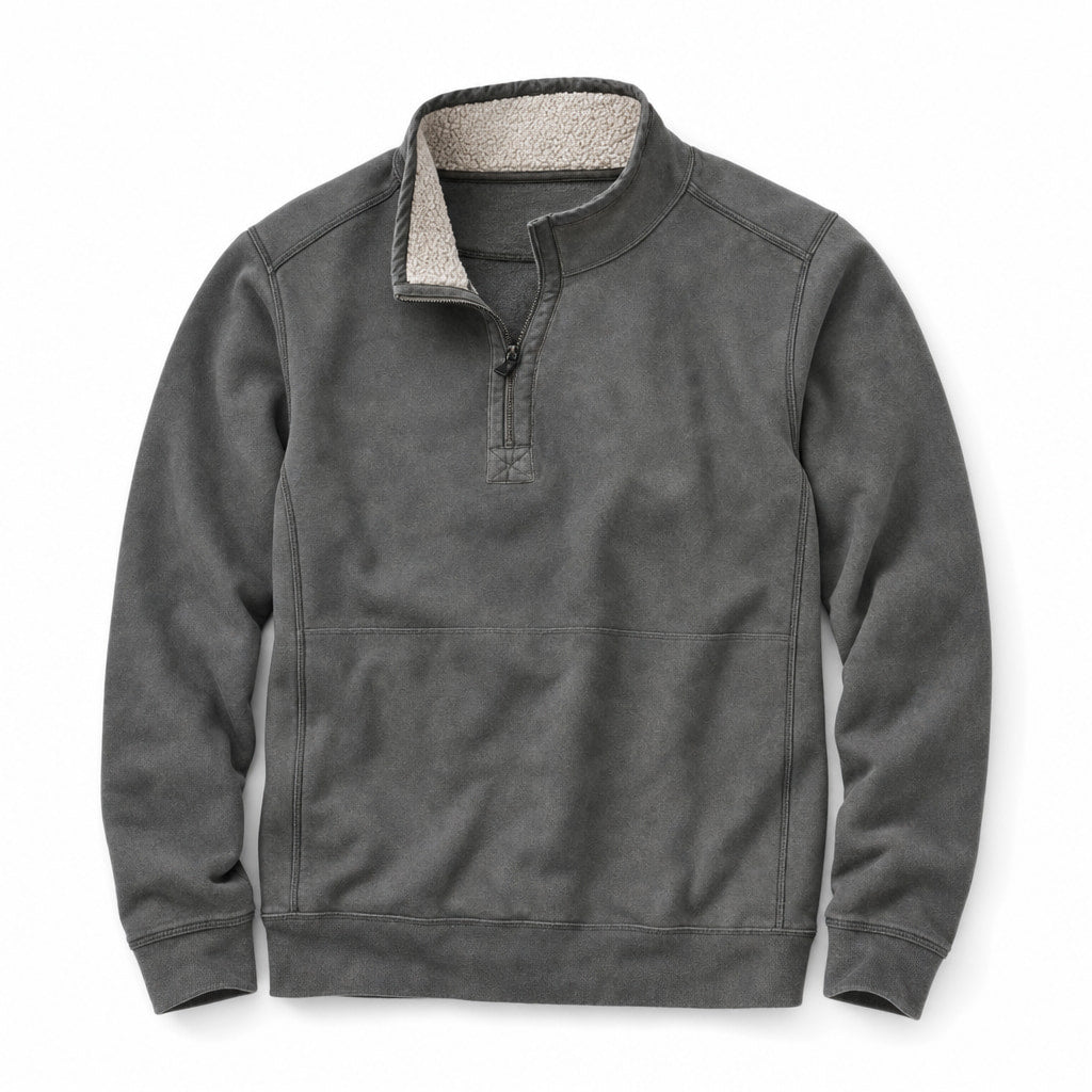 Quarter Zip Sweater Sherpa Collar Fleece Grey – Product Photo