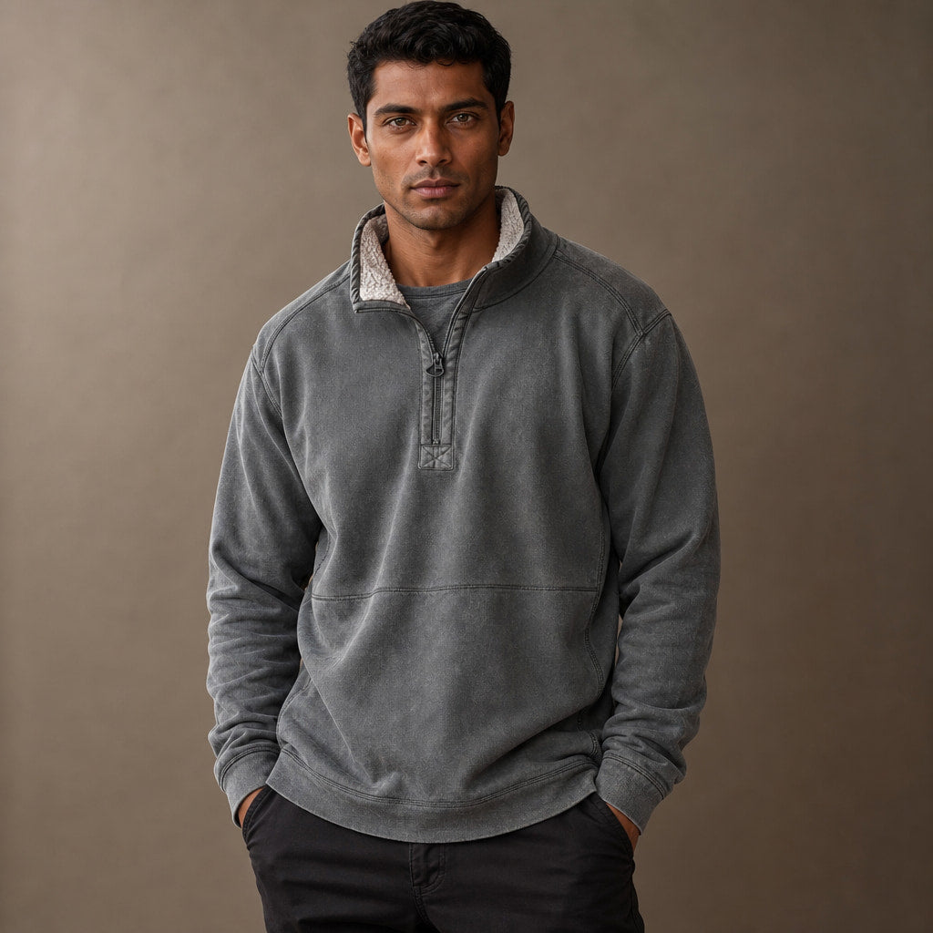 Quarter Zip Sweater Sherpa Collar Fleece in Grey – Tarlano Premium Menswear
