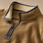 Quarter Zip Sweater Sherpa Collar Fleece Khaki – Fabric and Detail Close-Up