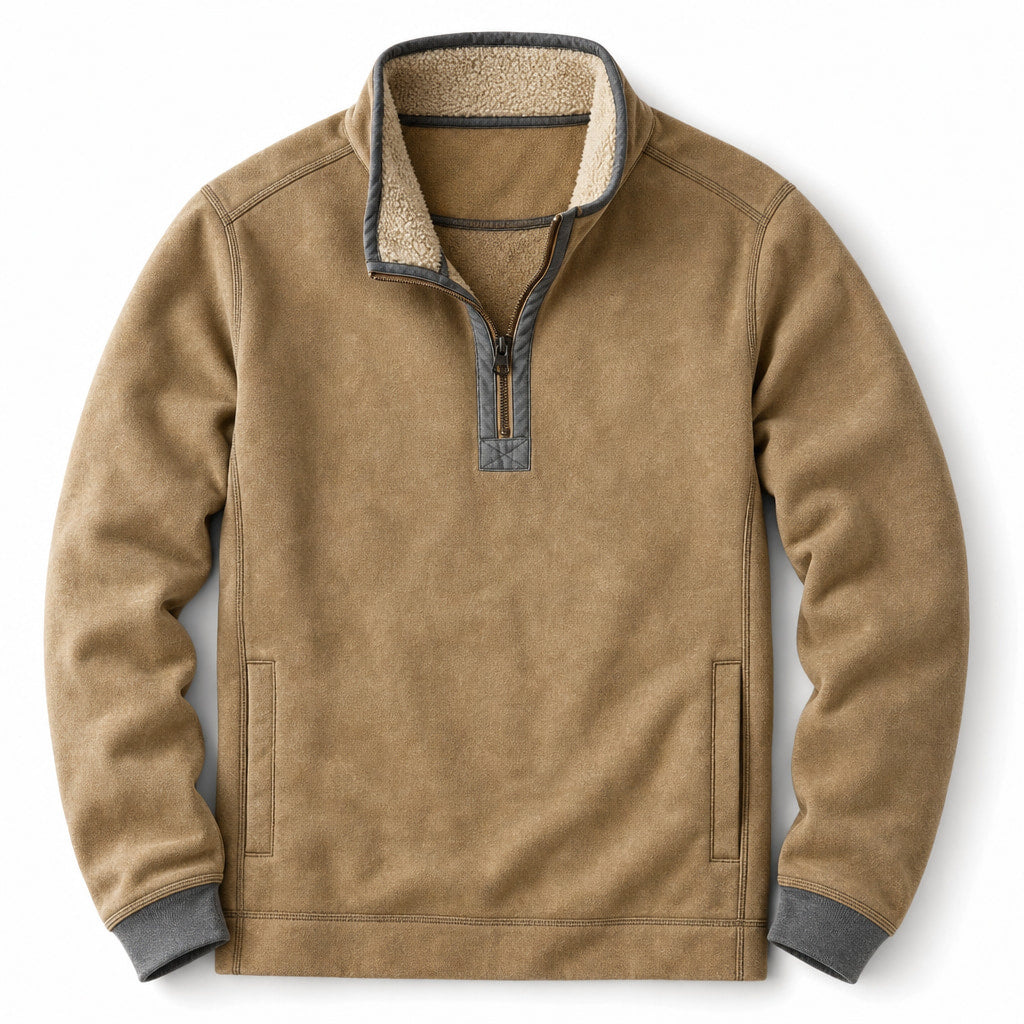Quarter Zip Sweater Sherpa Collar Fleece Khaki – Product Photo