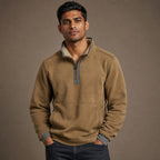 Quarter Zip Sweater Sherpa Collar Fleece in Khaki – Tarlano Premium Menswear