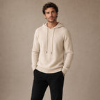 Graphic Hoodie Wool Knit Pullover Beige – Side Angle View