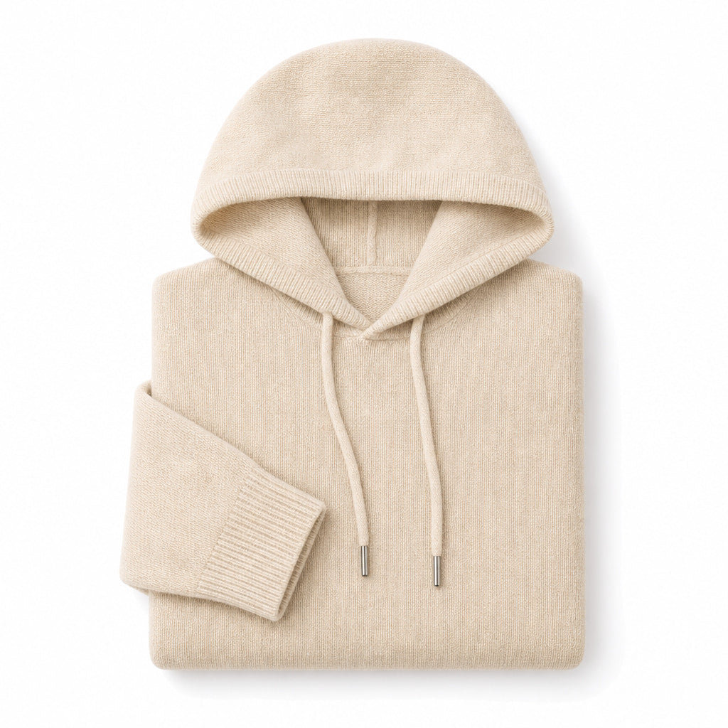 Graphic Hoodie Wool Knit Pullover Beige – Product Photo