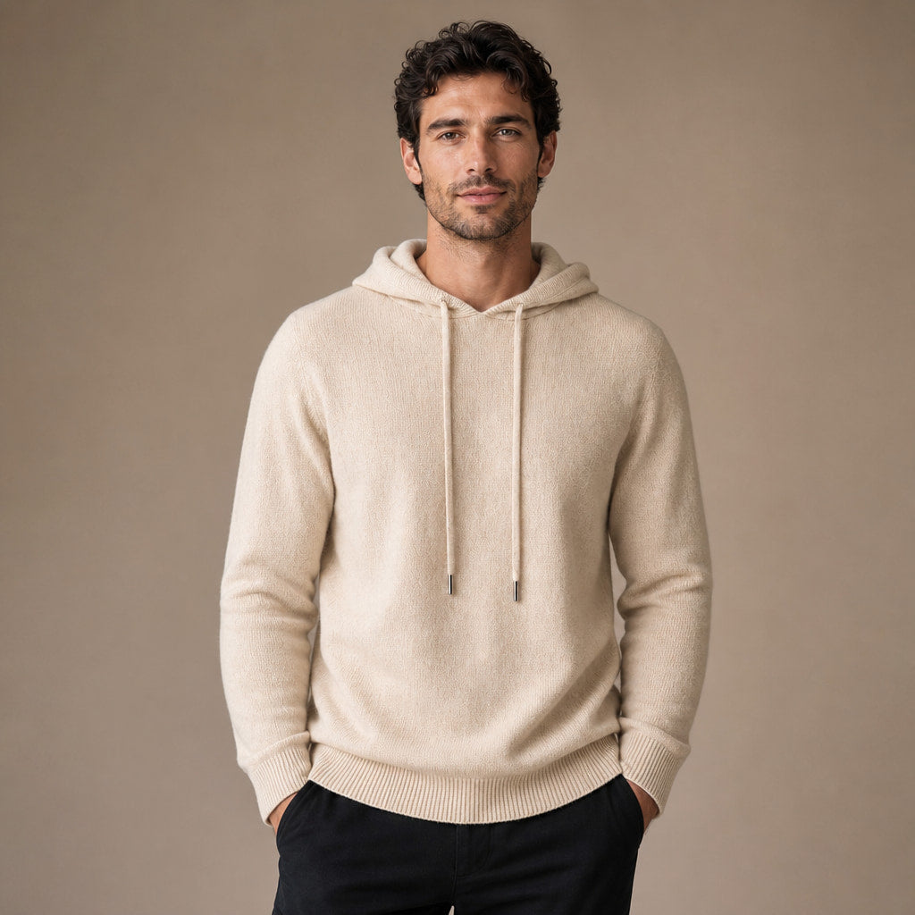 Graphic Hoodie Wool Knit Pullover in Beige – Tarlano Premium Menswear