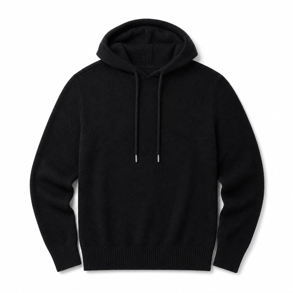Graphic Hoodie Wool Knit Pullover Black – Product Photo