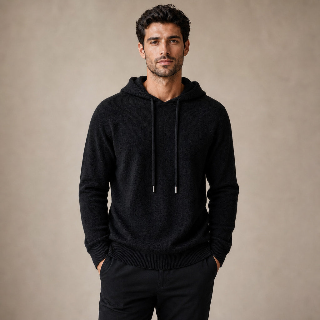 Graphic Hoodie Wool Knit Pullover in Black – Tarlano Premium Menswear