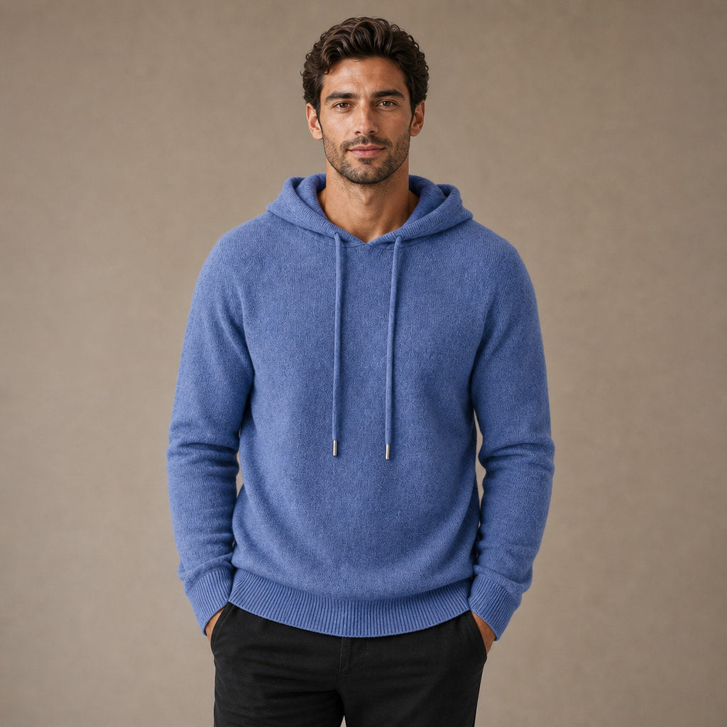 Graphic Hoodie Wool Knit Pullover in Blue – Tarlano Premium Menswear