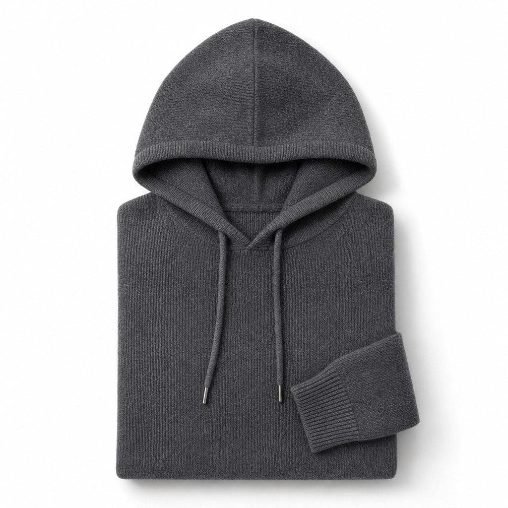 Graphic Hoodie Wool Knit Pullover Dark Gray – Product Photo