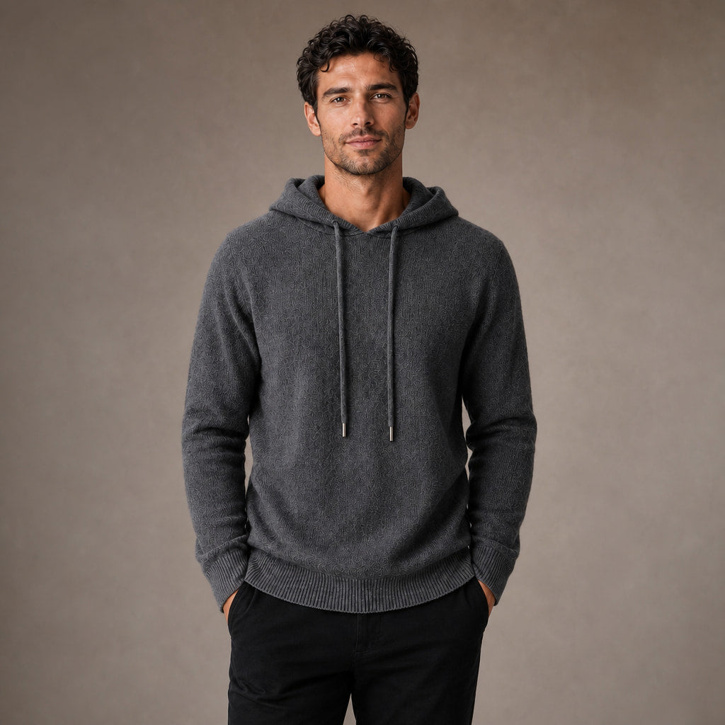 Graphic Hoodie Wool Knit Pullover in Dark Gray – Tarlano Premium Menswear