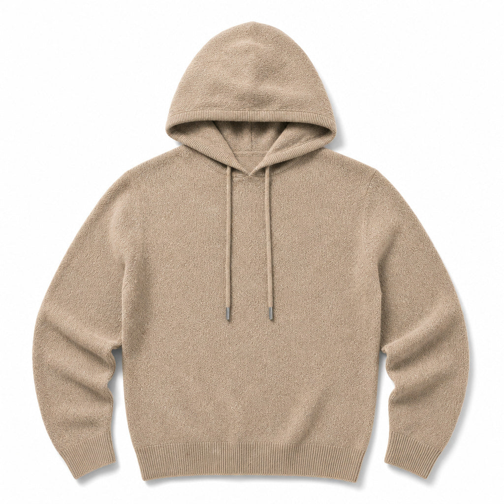 Graphic Hoodie Wool Knit Pullover Khaki – Product Photo