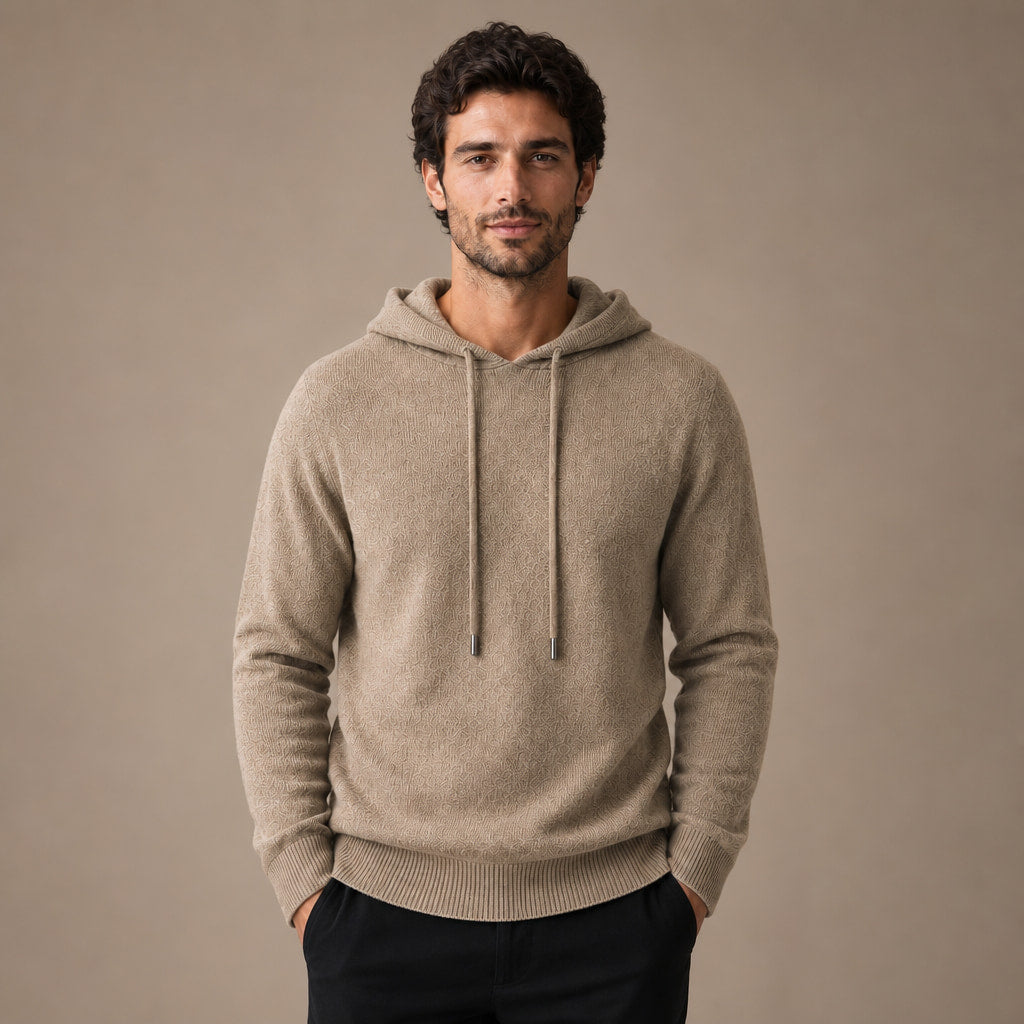 Graphic Hoodie Wool Knit Pullover in Khaki – Tarlano Premium Menswear