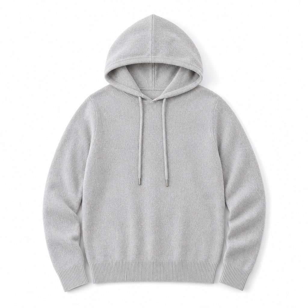 Graphic Hoodie Wool Knit Pullover Light Gray – Product Photo