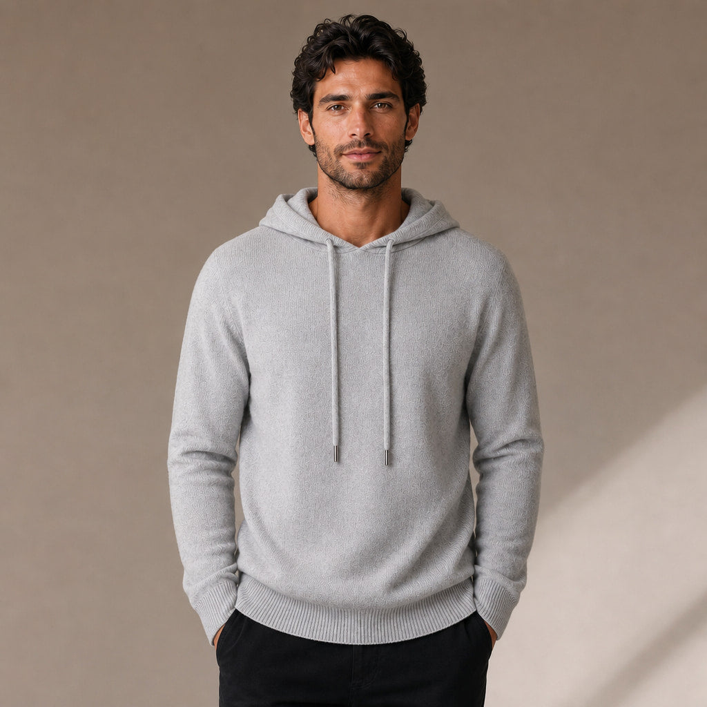 Graphic Hoodie Wool Knit Pullover in Light Gray – Tarlano Premium Menswear