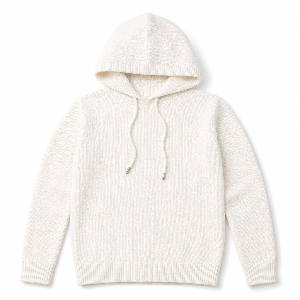 Graphic Hoodie Wool Knit Pullover White – Product Photo