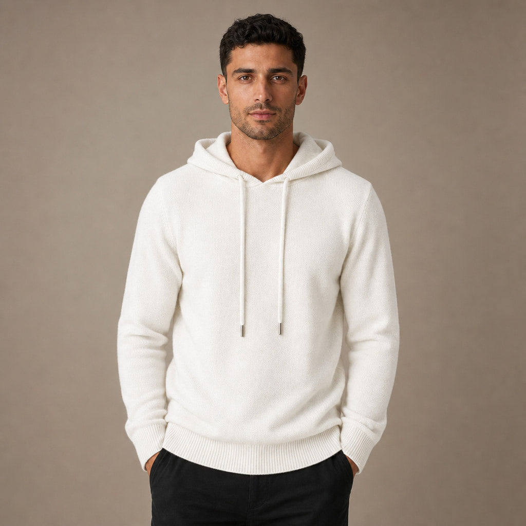 Graphic Hoodie Wool Knit Pullover in White – Tarlano Premium Menswear