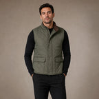 Quilted Vest Polo Collar Multi-Pocket Padded Army Green – Product Photo