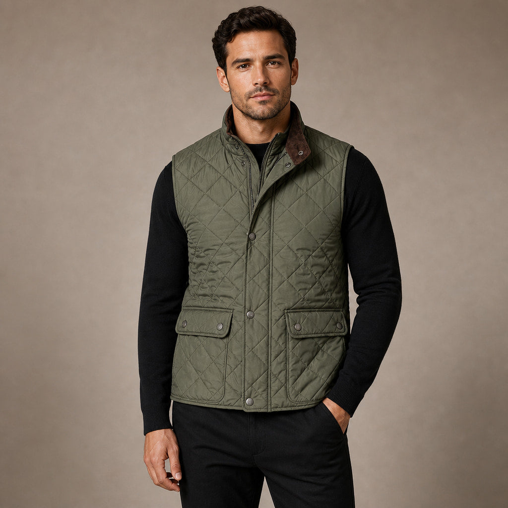 Quilted Vest Polo Collar Multi-Pocket Padded in Army Green – Tarlano Premium Menswear